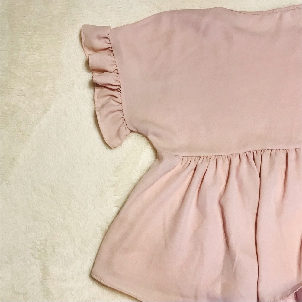 mi ami Pink Sheer Ruffled Cropped Blouse - Picture 6 of 8